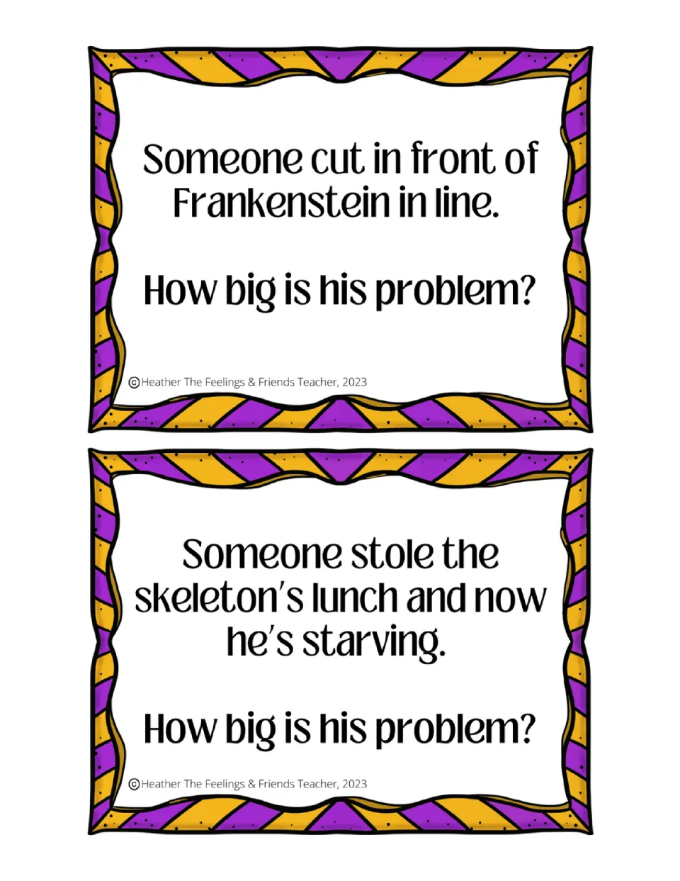 Rating problem size: students decide how big it is when someone cuts Frankenstein in line and a skeleton's lunch is stolen