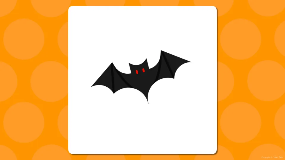 Halloween picture slide: a black bat with red eyes and no word shown, so students name the picture before the word appears