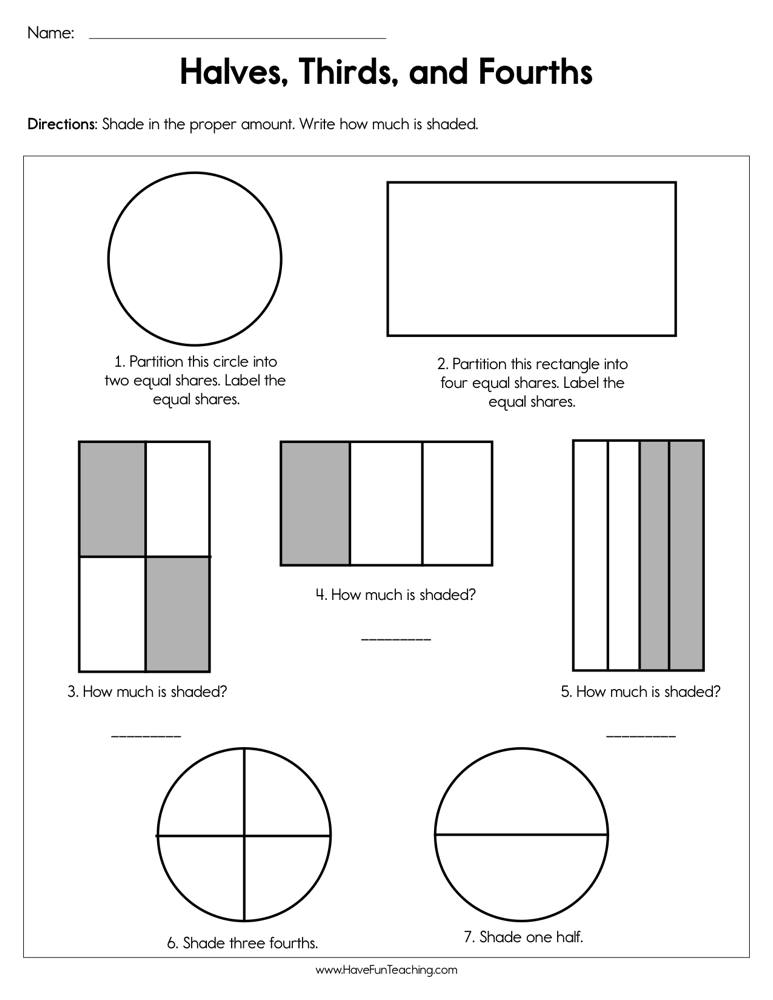 Halves Thirds And Fourths Worksheet By Teach Simple