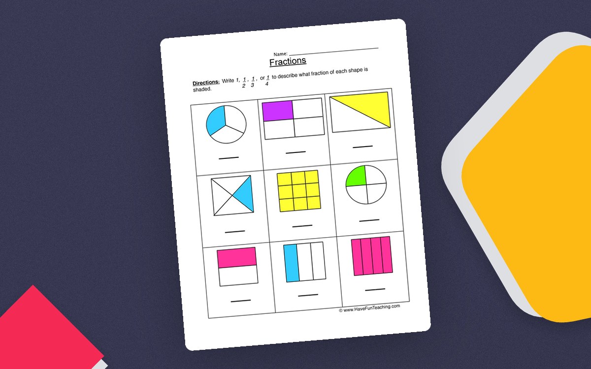 Halves, Thirds, and Fourths – Fractions Worksheet teaching resource preview