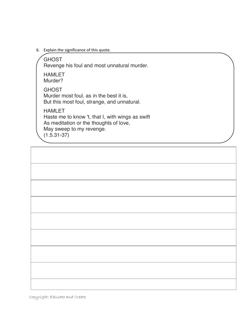 Quote analysis: students explain the significance of the Ghost and Hamlet's 'Murder most foul' exchange, 1.5.31-37