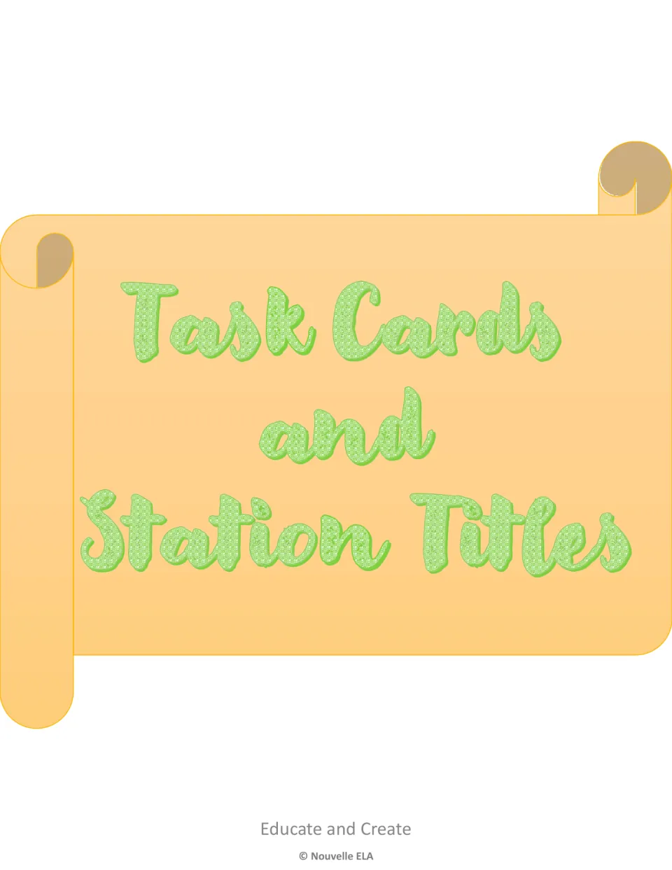 Divider page titled Task Cards and Station Titles on a scroll, introducing the printable station materials