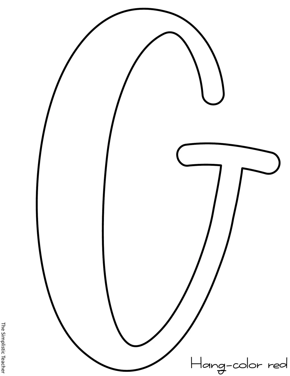 Outline letter template of a lowercase g that finishes the word 'Hang', labeled color red, to cut out for the display