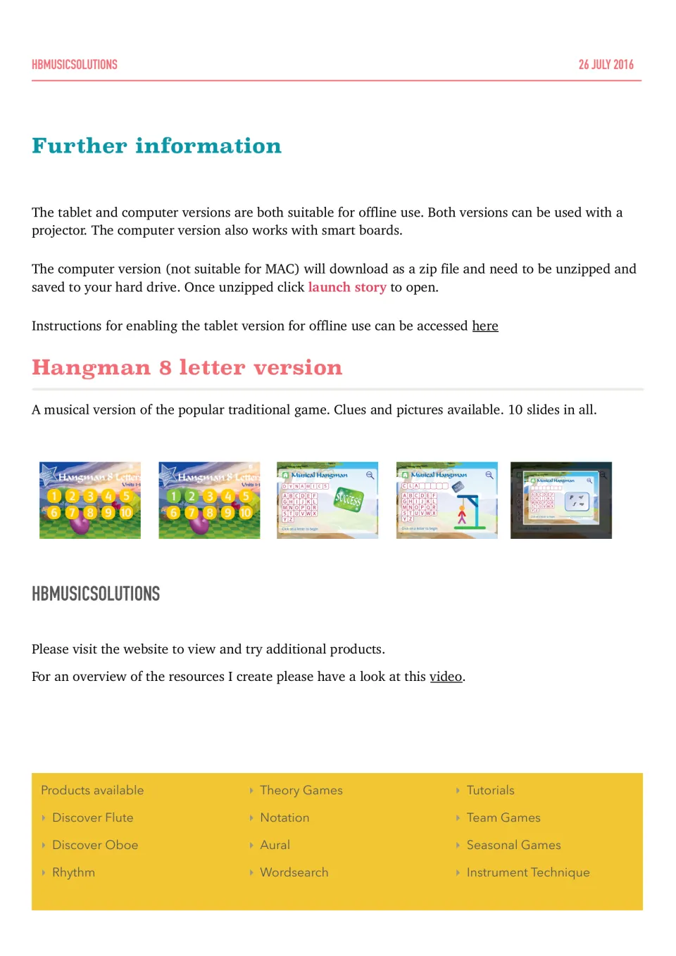 Further information: offline, projector and smart board use, computer version not for Mac, 5 game screenshots