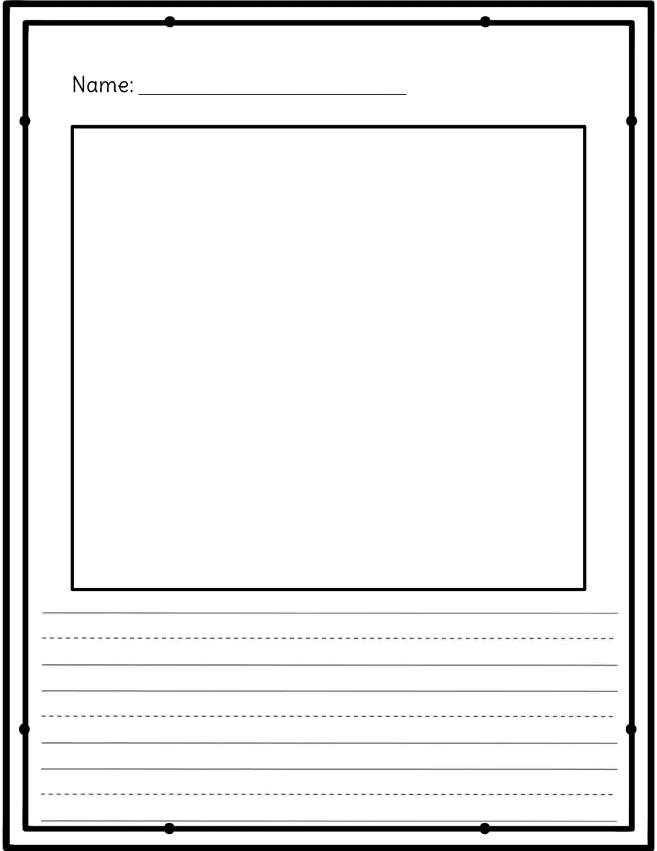Candy house drawing template: students write their name, draw in a large square space and write about it on 3 rows