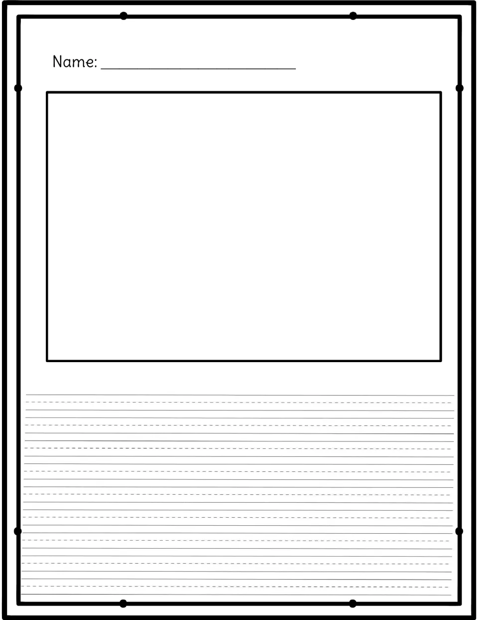 Wide candy house drawing space with many narrow handwriting rows below for students to write a longer description