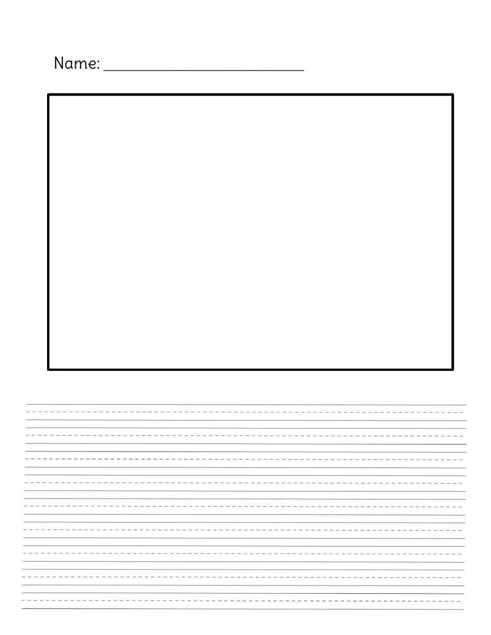 Plain version of the wide drawing template: students draw their candy house and write a longer piece on narrow rows