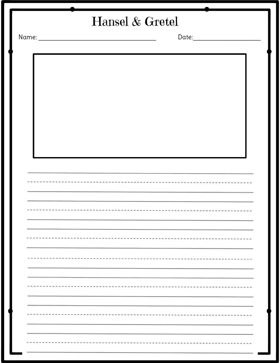 Hansel and Gretel writing template provides space for an illustration and a retelling in students' own words