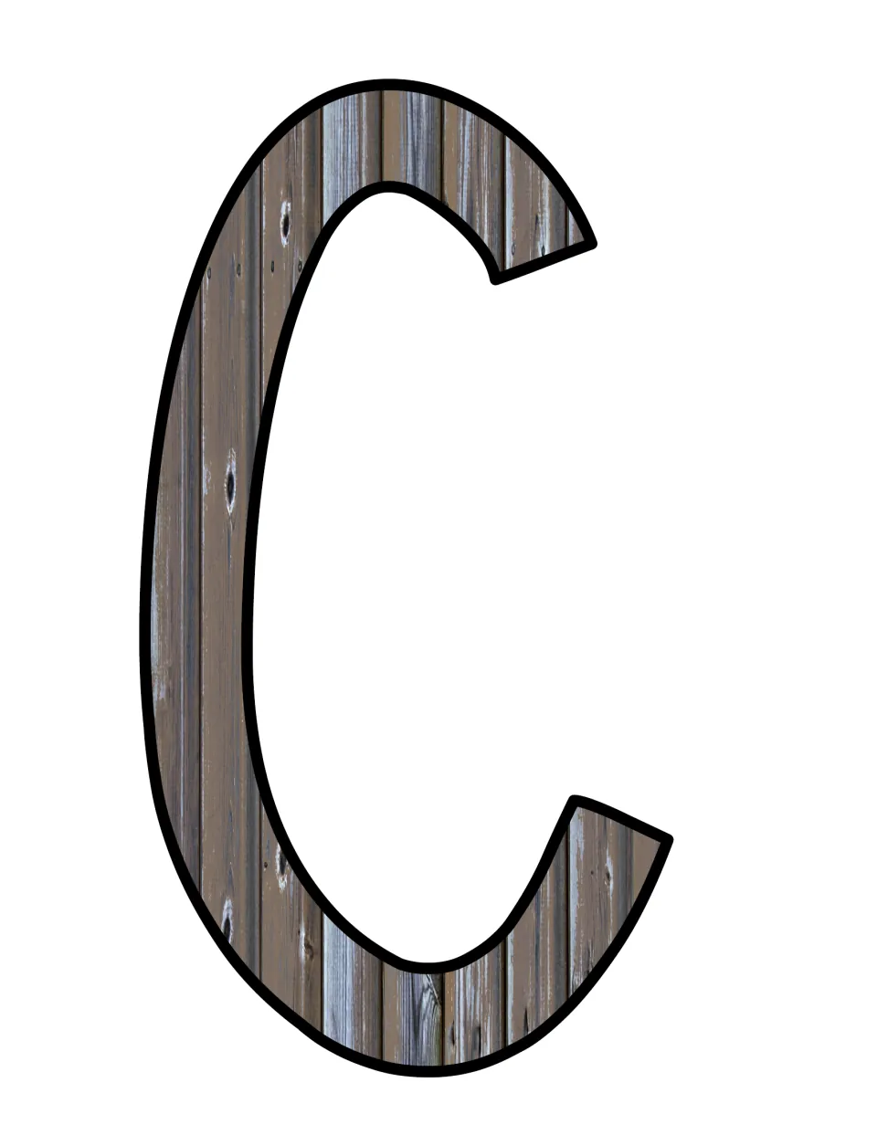 Wood-patterned uppercase C cutout for the camping bulletin board lettering shown in the header options