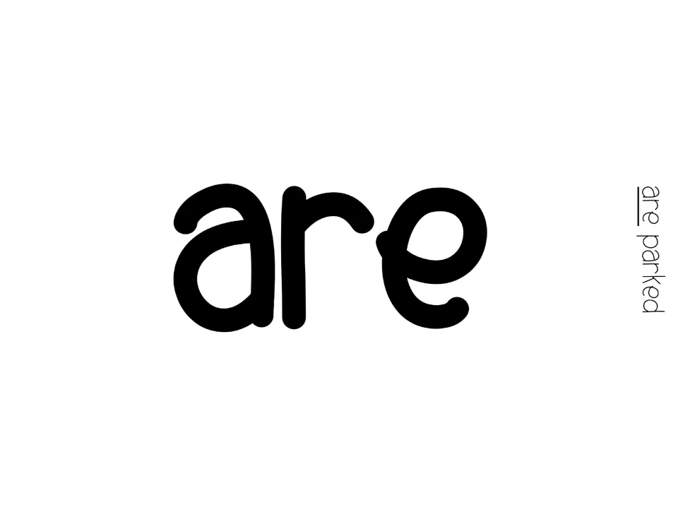 Bulletin board word "are" in bold lowercase black print, a single cut-out word for the middle of the display title