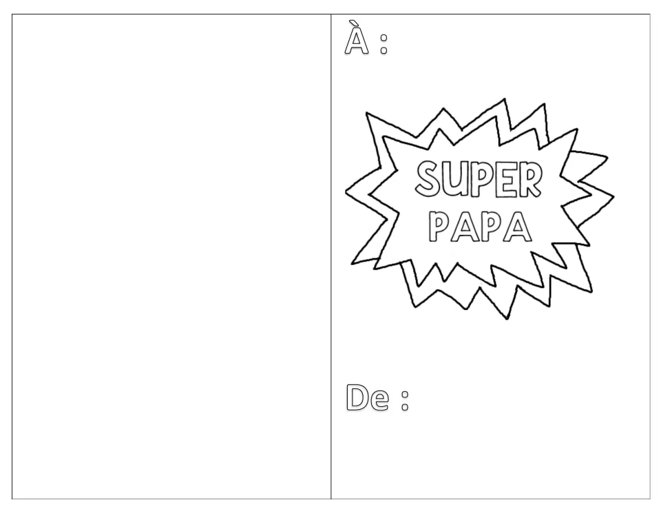 Super Papa card: students colour a comic-style starburst with the words SUPER PAPA and add To and From names