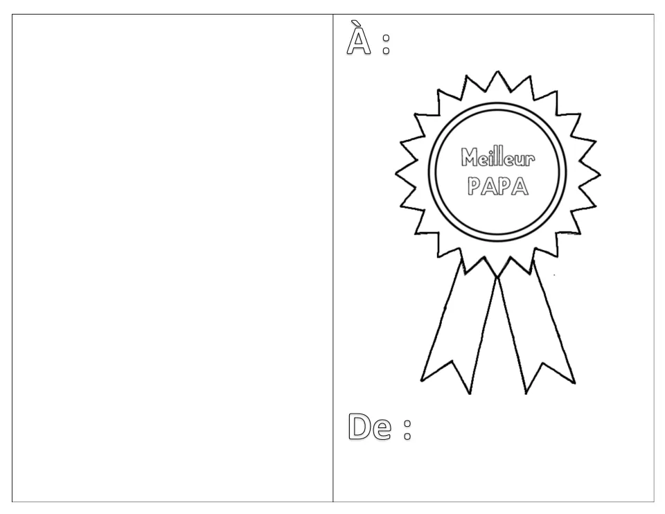 Meilleur Papa card: students colour an award ribbon rosette reading Meilleur PAPA and sign it after De :