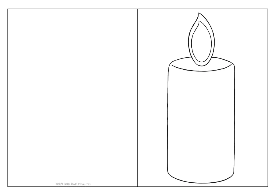 Holiday card template 3 of 9 features a large candle with a flame outline for coloring, painting, or collage.