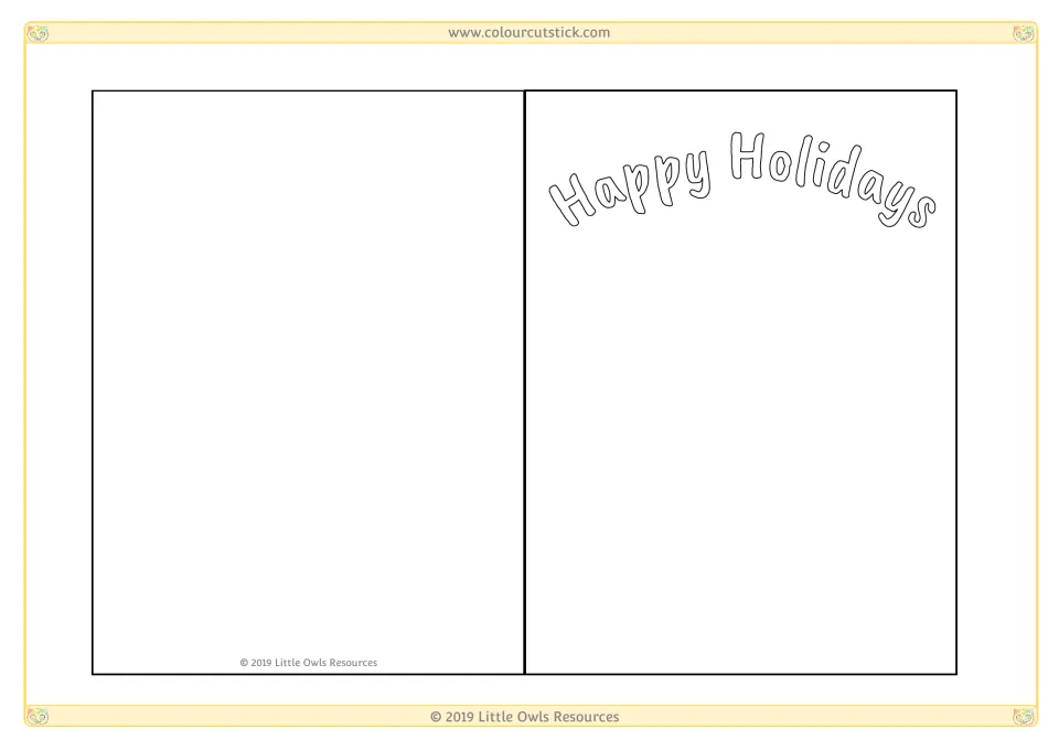 Draw-your-own holiday card: arched Happy Holidays lettering above an open space for students to illustrate and decorate