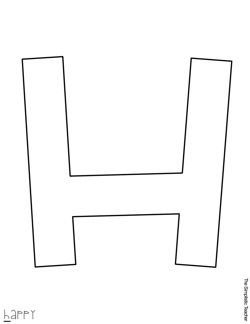 Outline template of a capital letter H, the first letter of 'happy', to print on colored paper and cut out