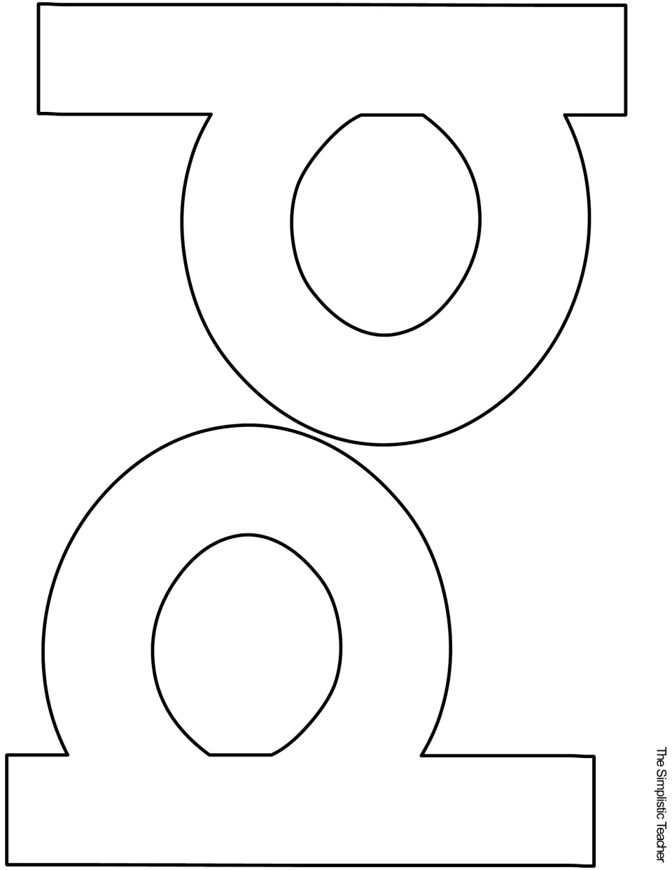 Outline template with two lowercase p letters placed head to tail on one sheet, for cutting out the double p in 'happy'