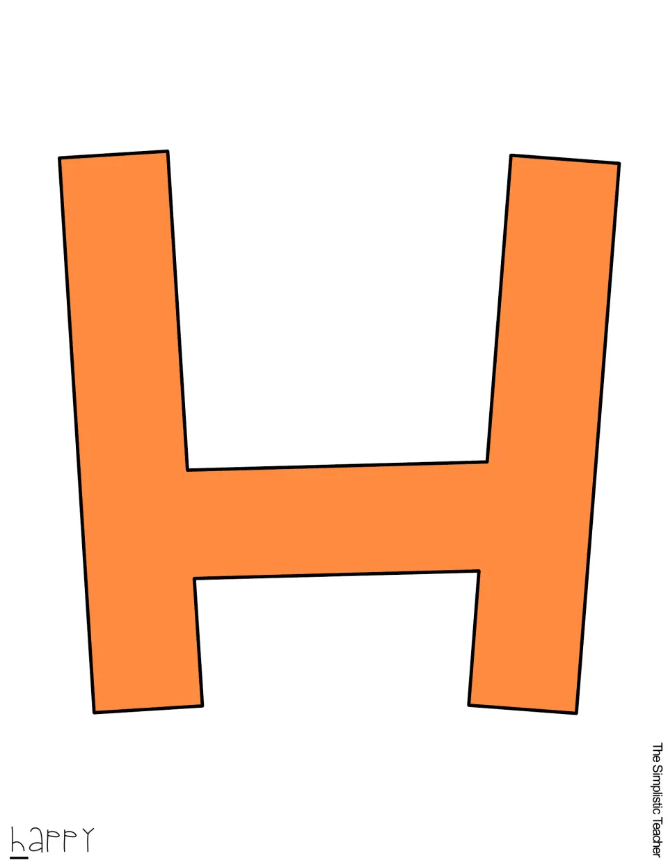Orange colored capital letter H for the word 'happy', a pre-colored version to print in color and cut out for the door