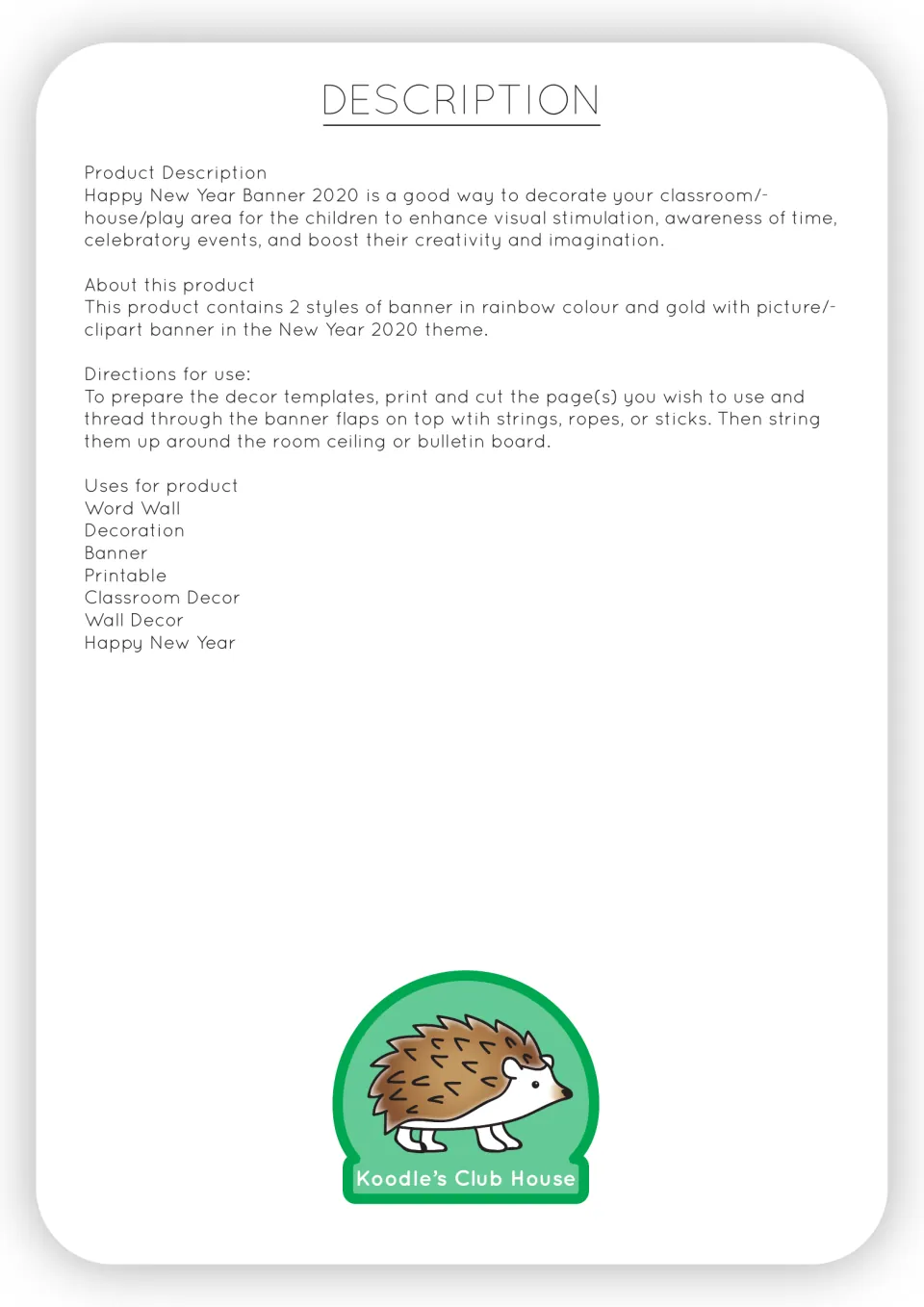 Banner description and assembly directions: print, cut, and thread the top flaps with string, rope, or sticks