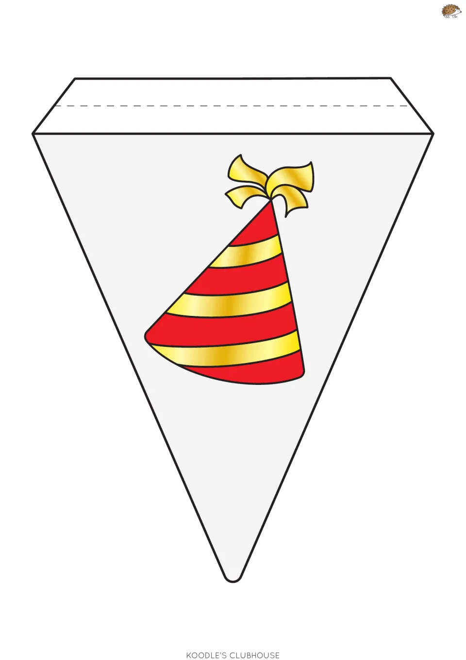 Triangular picture pennant featuring a red and gold party hat, one printable piece of the New Year banner