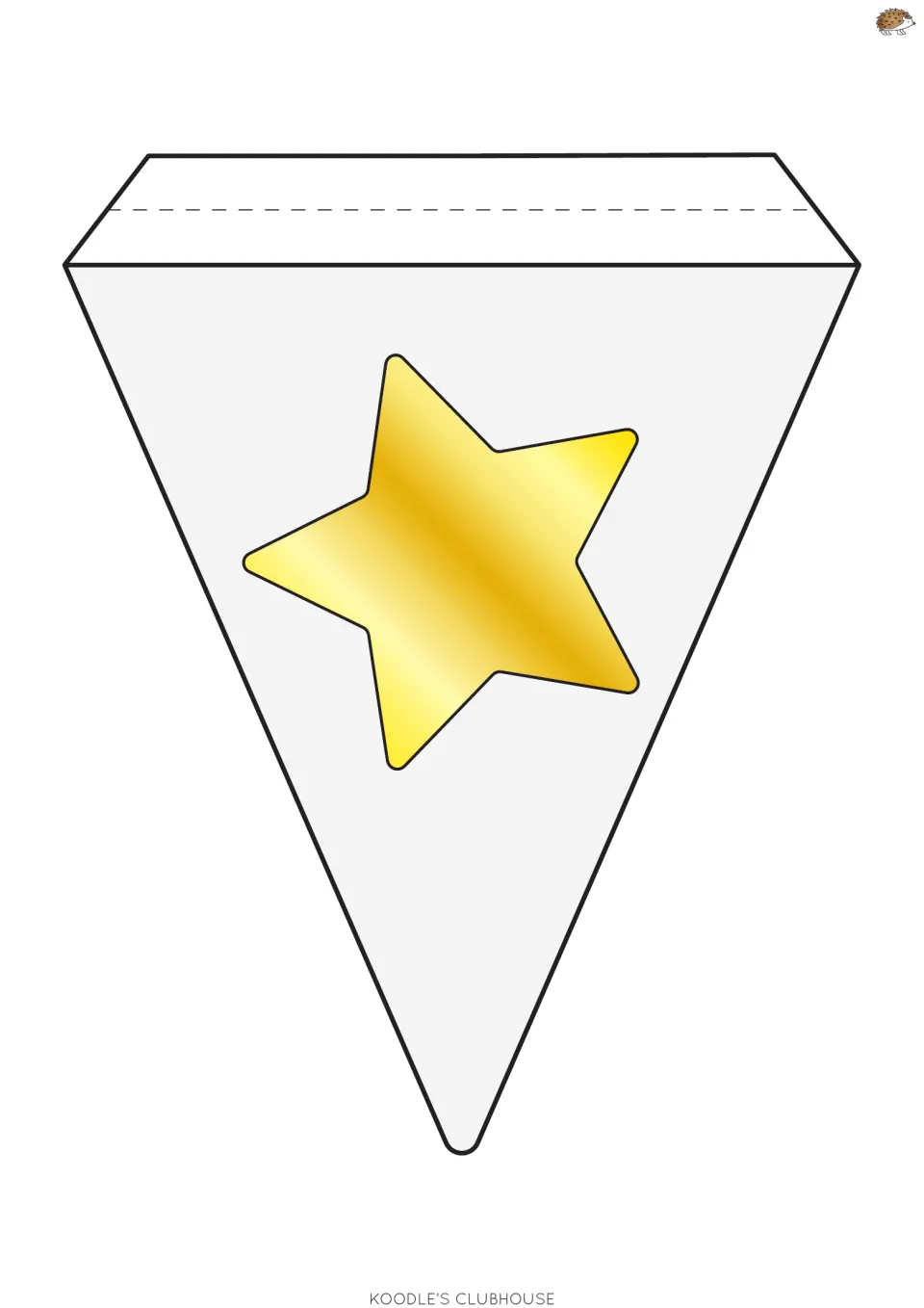 Triangular picture pennant featuring a large gold star, one printable decoration for the New Year banner
