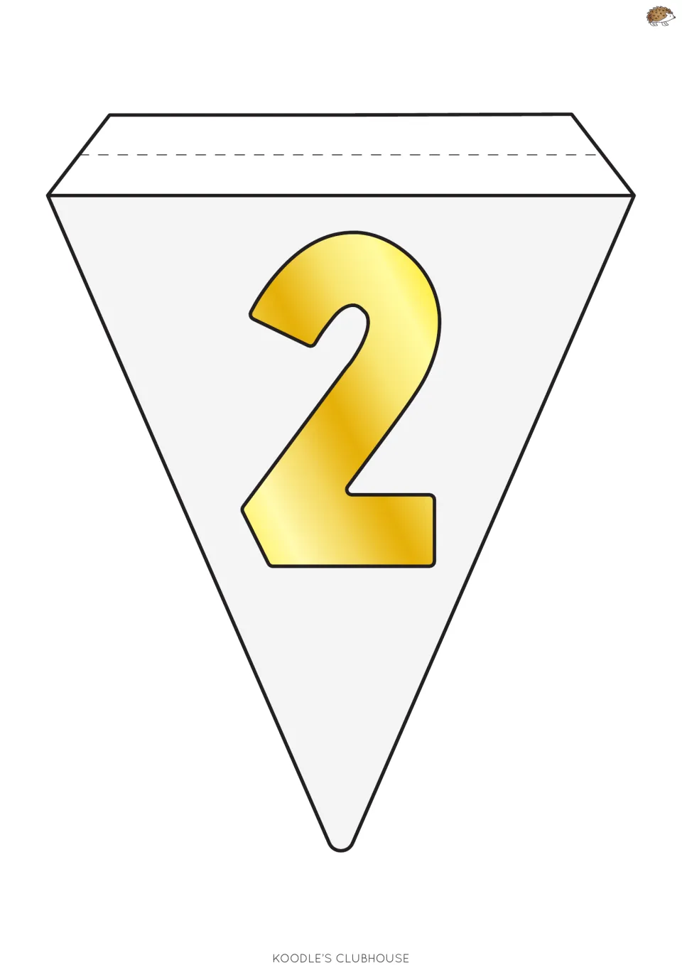 Triangular number pennant featuring a gold 2, one printable piece for the banner's 2020 New Year display