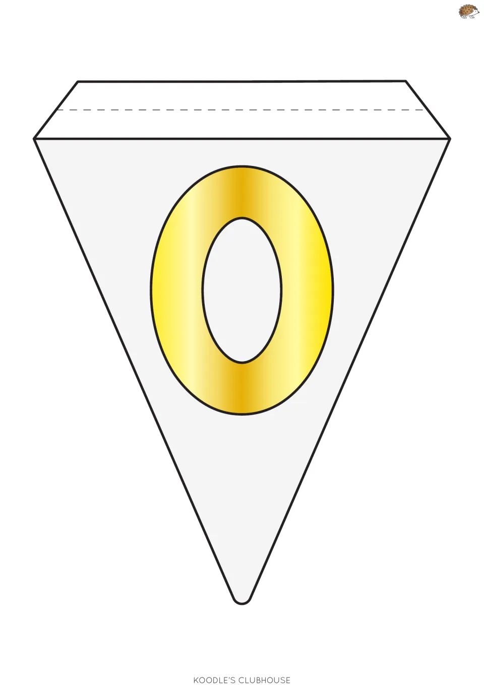 Triangular number pennant featuring a gold 0, one printable piece for the banner's 2020 New Year display