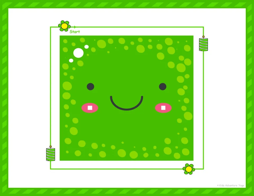 Green square breathing path: students follow the outline from Start past two flowers and two candles at the corners