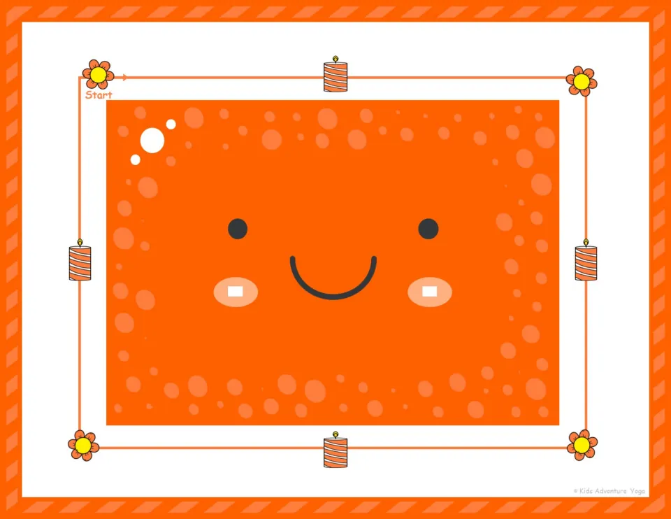 Orange rectangle smiling face: students trace the long outline from Start past four corner flowers and four candles
