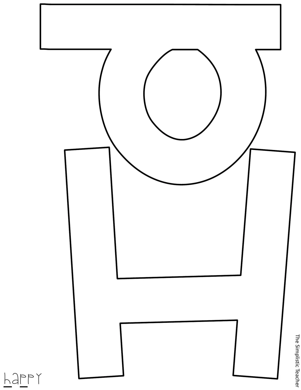 Letter templates for the word happy: large outlines of capital H and lowercase a, ready to trace onto colored paper