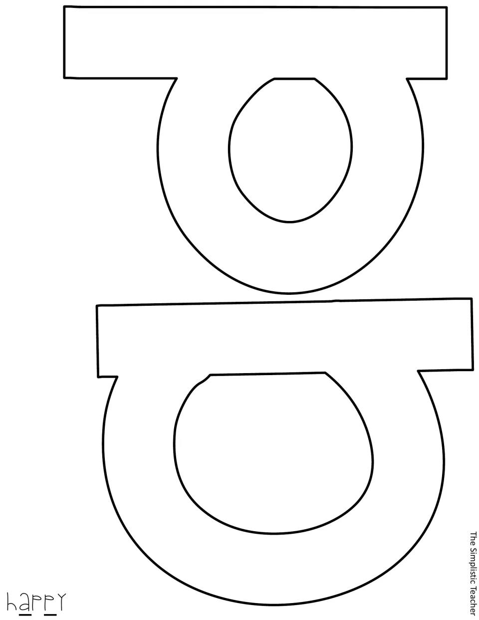 Letter templates for the word happy: two large outlined letter p shapes, rotated to fit on one sheet for cutting