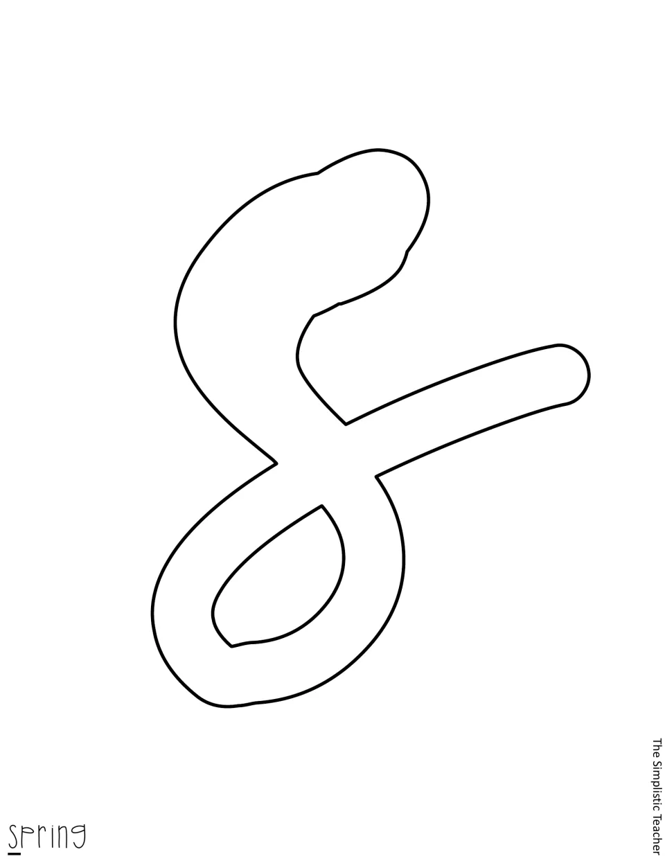 Letter template for the word spring: a large script letter s outline to cut from colored paper for the rainbow word