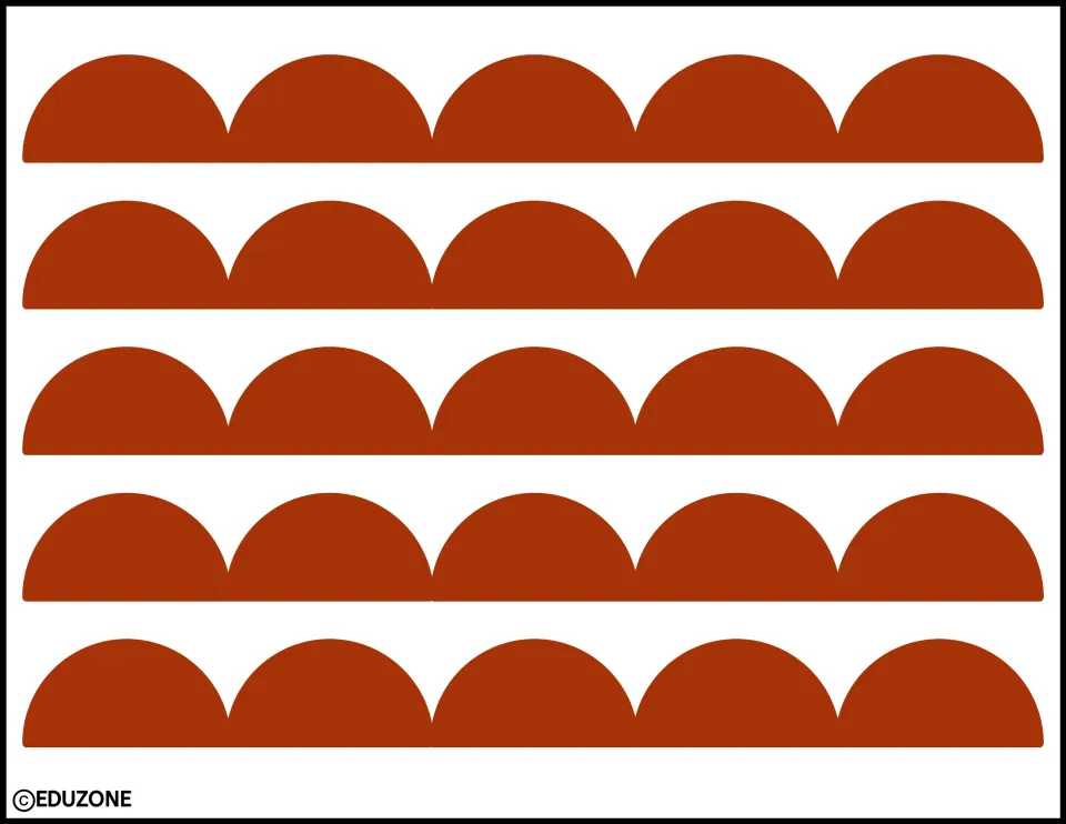 Five rust-colored scalloped strips, each with five scallops, for the Thanksgiving classroom decor kit