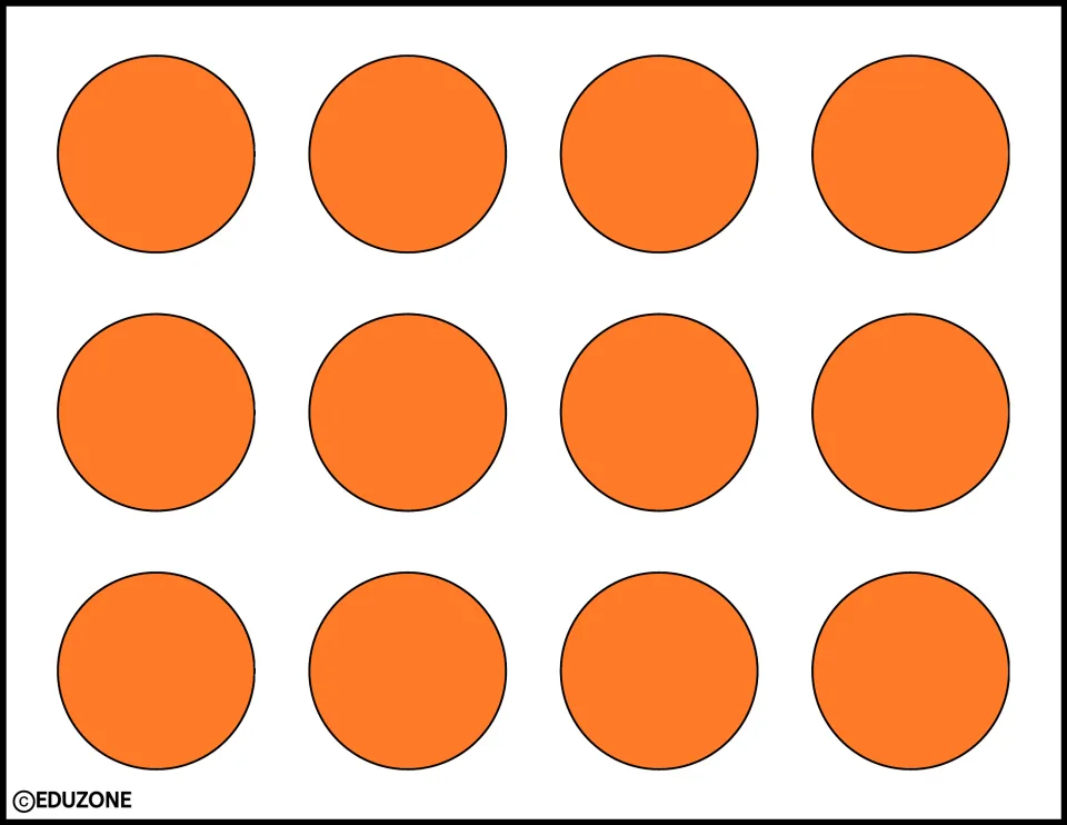 Twelve small orange circle cutouts on one sheet, part of the Thanksgiving bulletin board and door decor kit