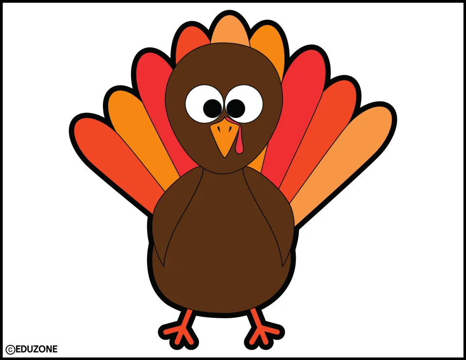 One large brown turkey cutout with red and orange tail feathers for the Thanksgiving bulletin board kit