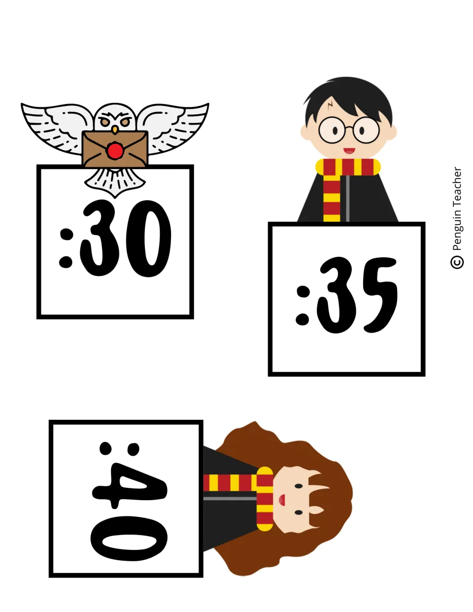 Clock labels 7–9 of 12 show :30, :35, and :40, marking five-minute increments for telling time.