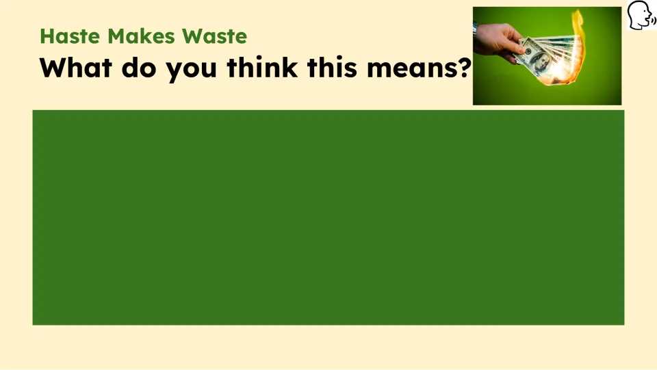 Opening prompt asks students what the lesson's expression means and provides space for their response