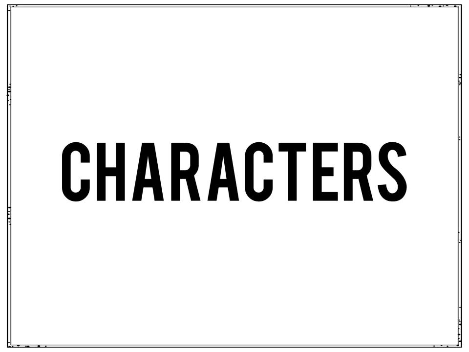 Characters divider page: the single word CHARACTERS opening the task card set about the people in the novel