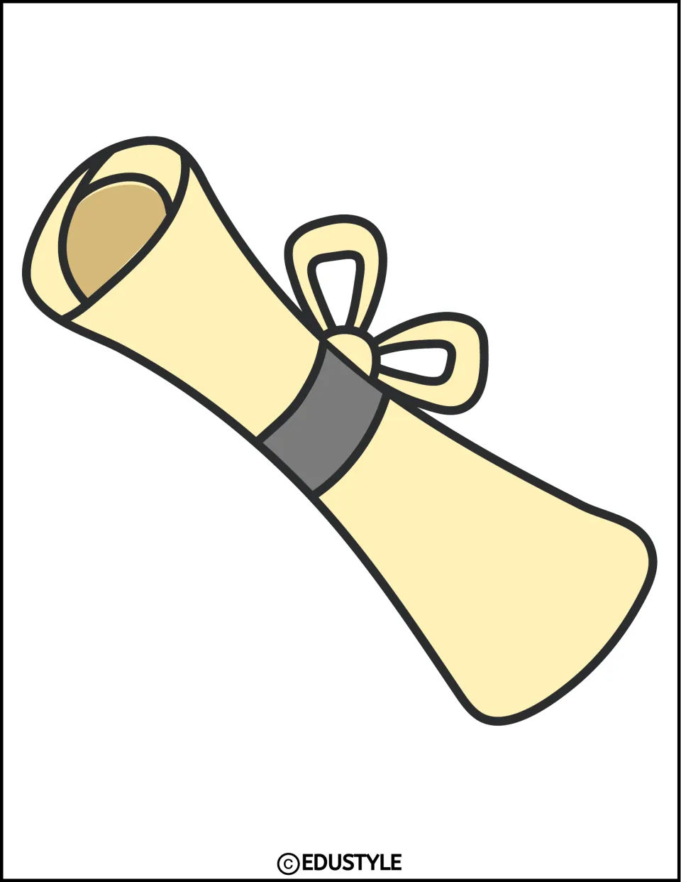 One large rolled diploma cutout in pale yellow with a gray band and bow for the graduation decor kit