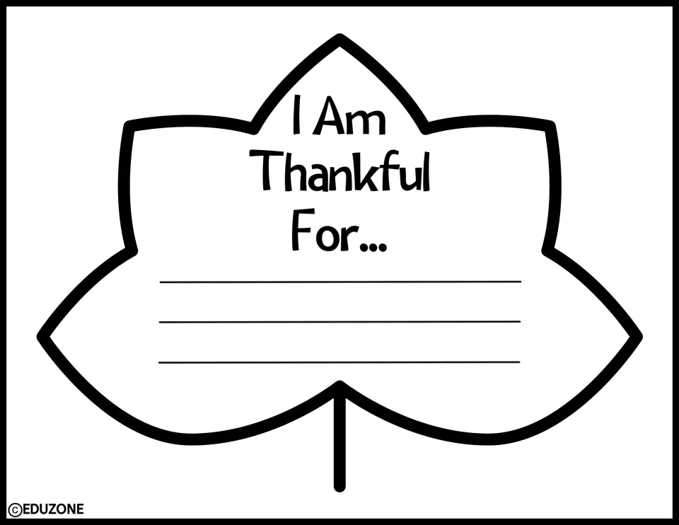 Gratitude writing cutout for the bulletin board: one pointed leaf with the prompt 'I Am Thankful For...'