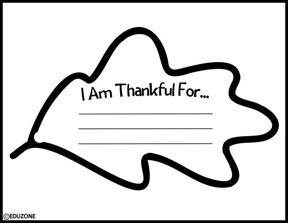 Gratitude writing cutout for the bulletin board: one oak-shaped leaf with 'I Am Thankful For...'
