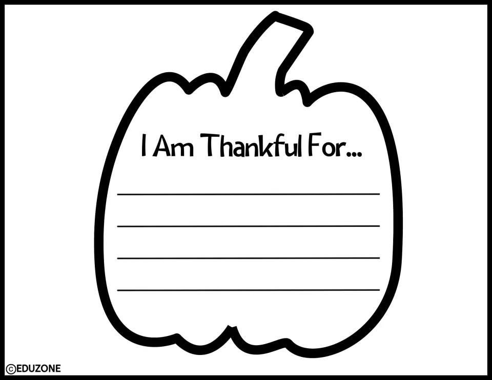 Gratitude writing cutout for the bulletin board: one pumpkin with the prompt 'I Am Thankful For...'