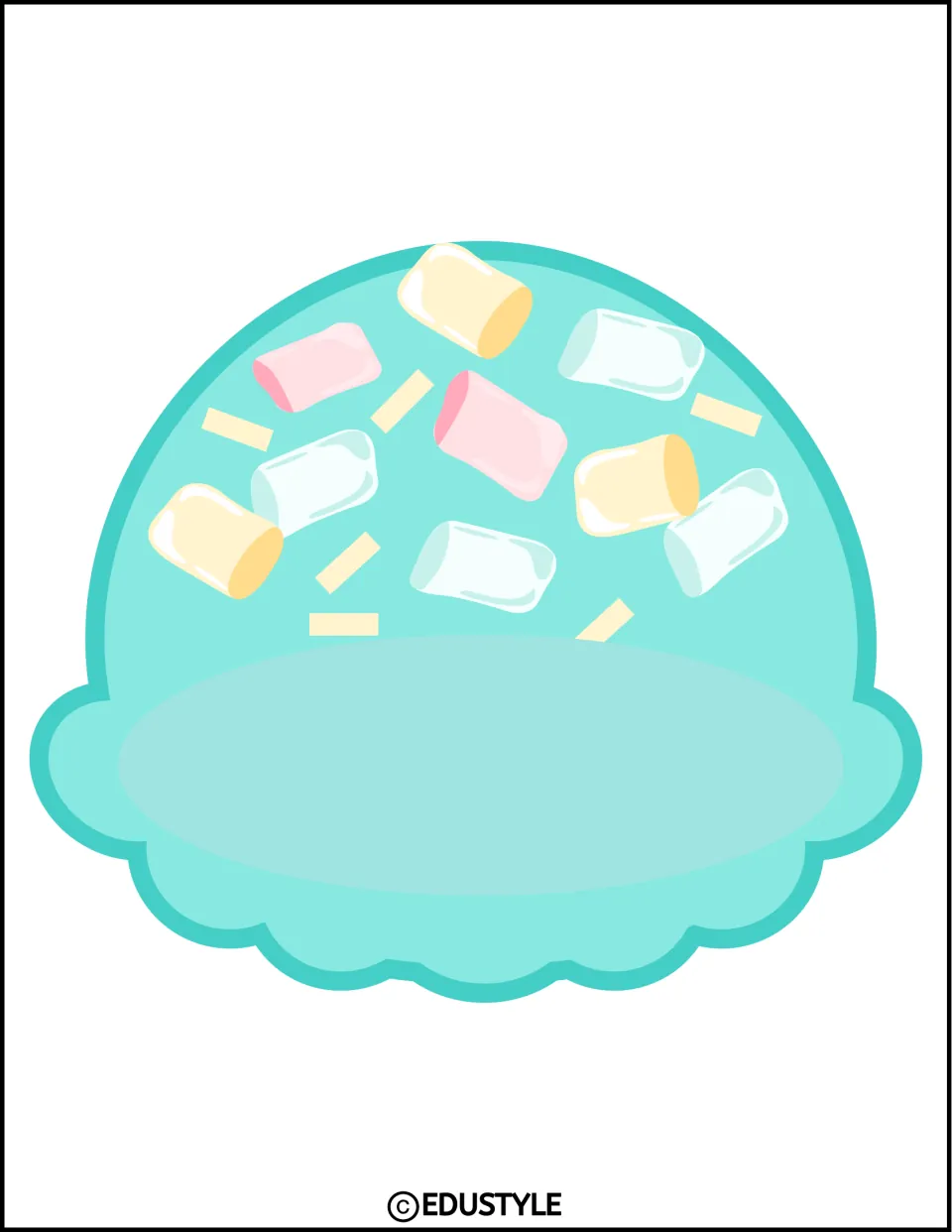 Turquoise ice cream scoop with pastel toppings, a decoration for the summer bulletin board or door display