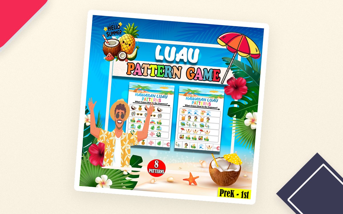 Hawaiian Luau Worksheets Finish the Pattern Puzzle Aloha Summer teaching resource preview
