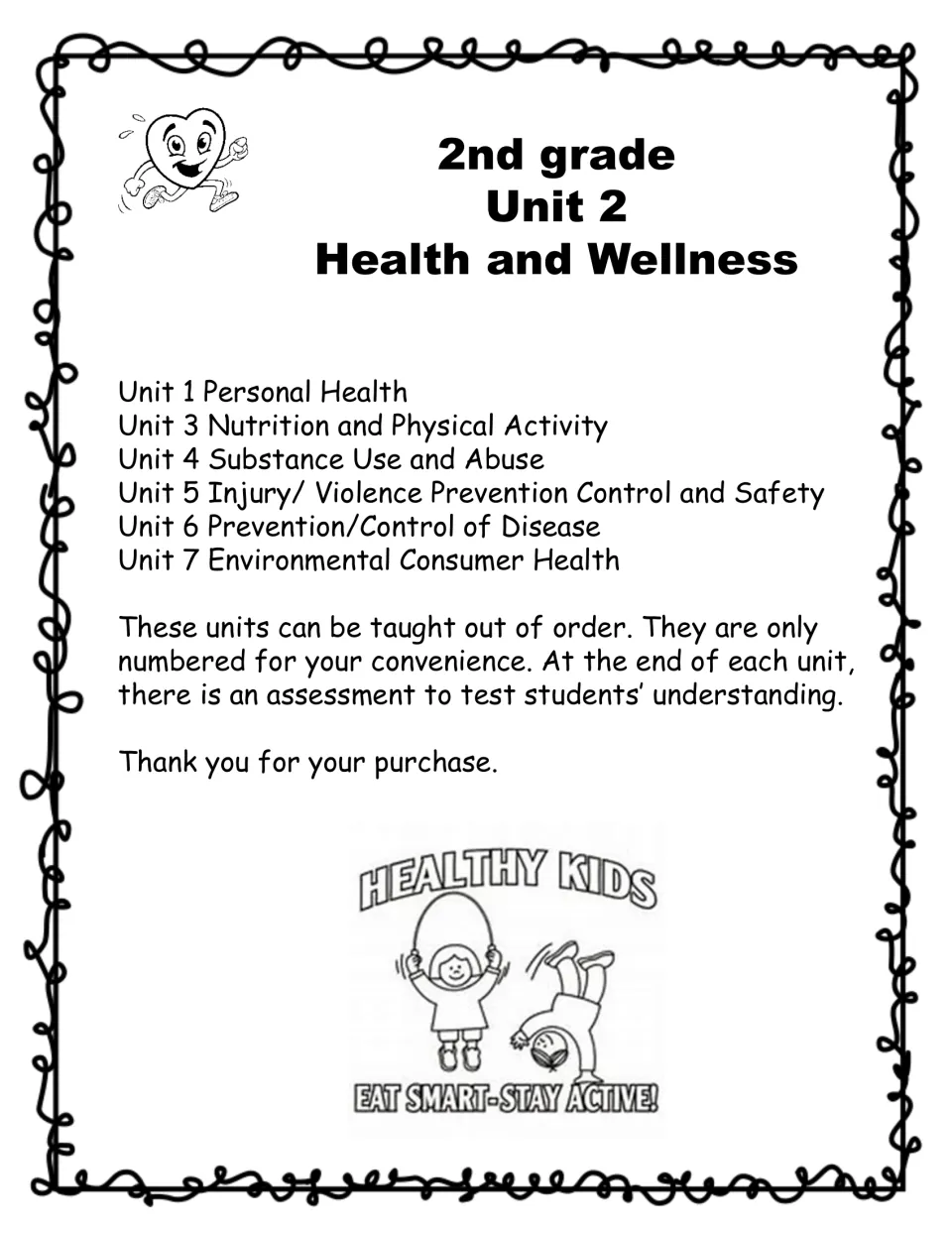 Health and Wellness overview listing the other six unit topics and noting units can be taught in any order