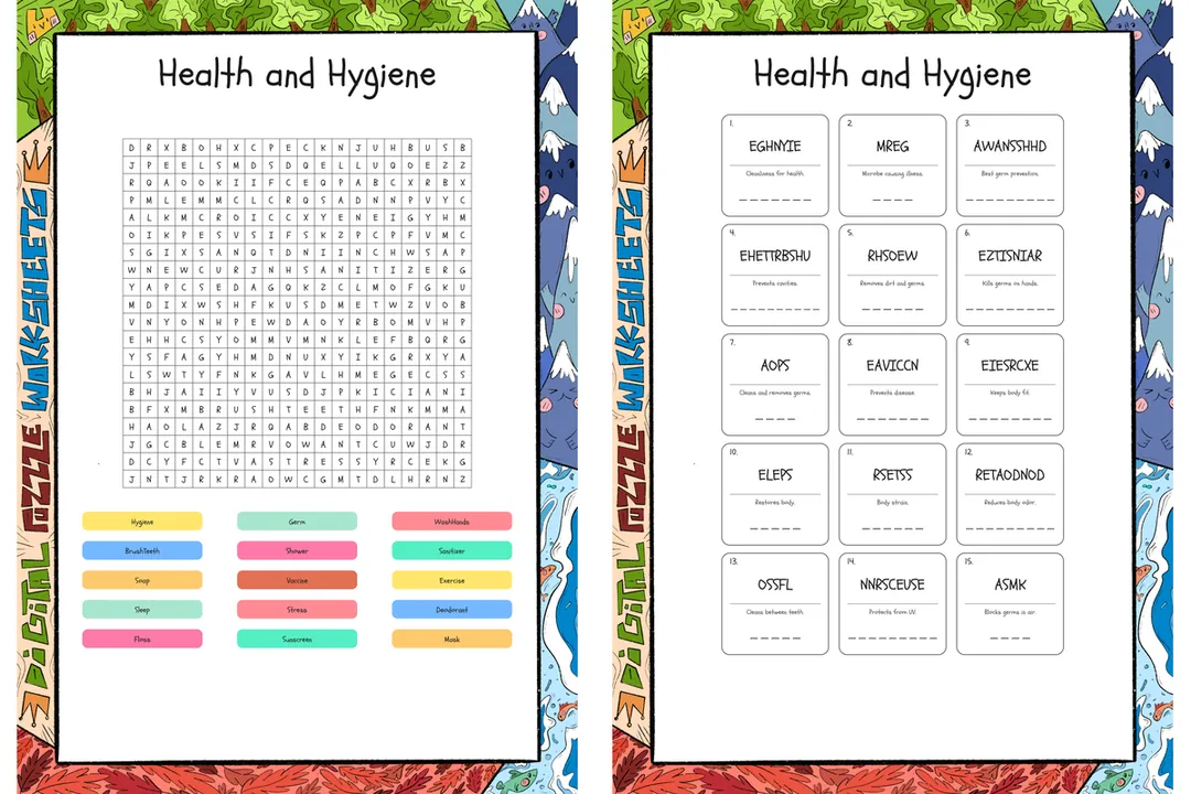 Health and Hygiene word search, scramble and crossword puzzle – cover