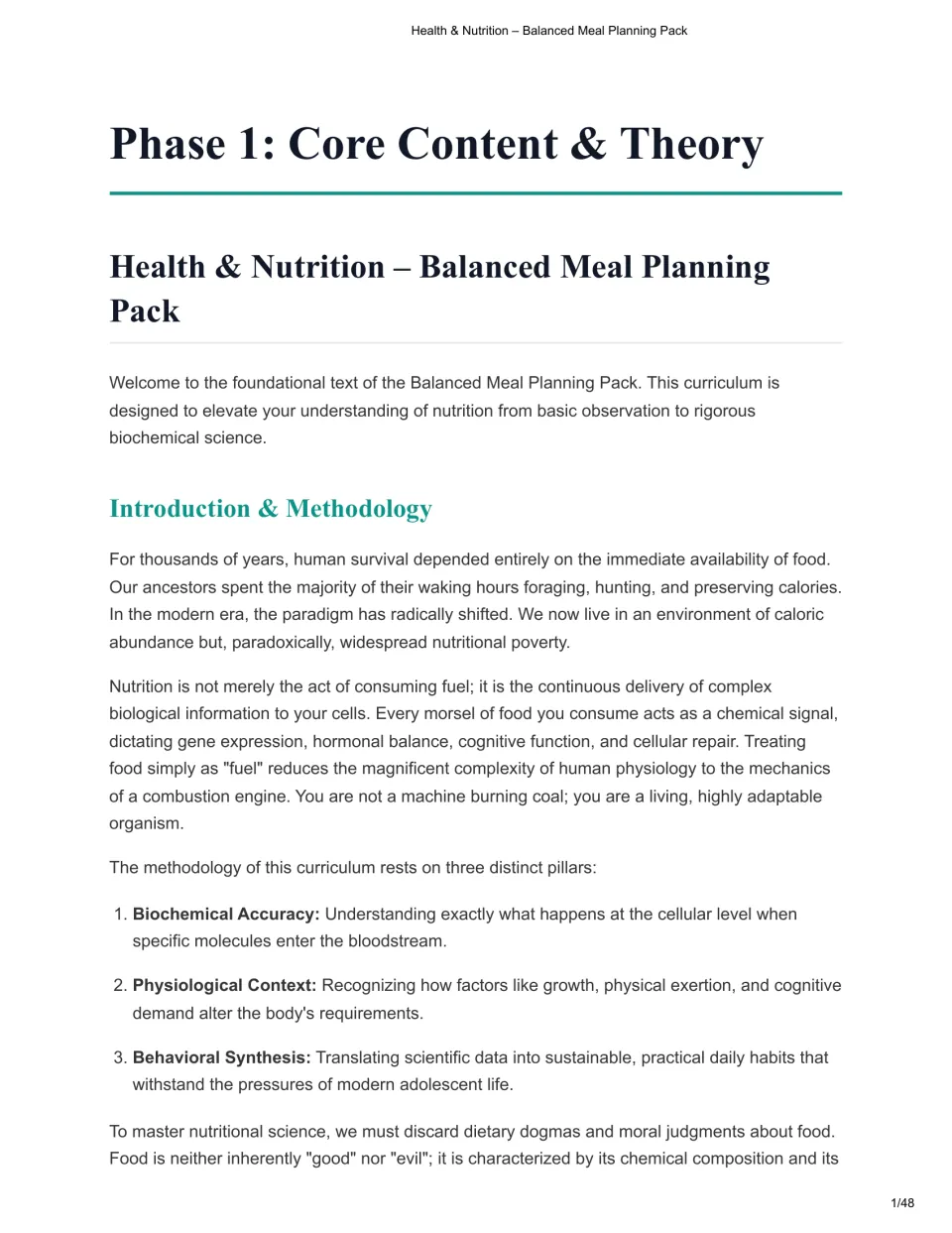 Nutrition pack introduction: biochemical accuracy, physiological context, and behavioral synthesis
