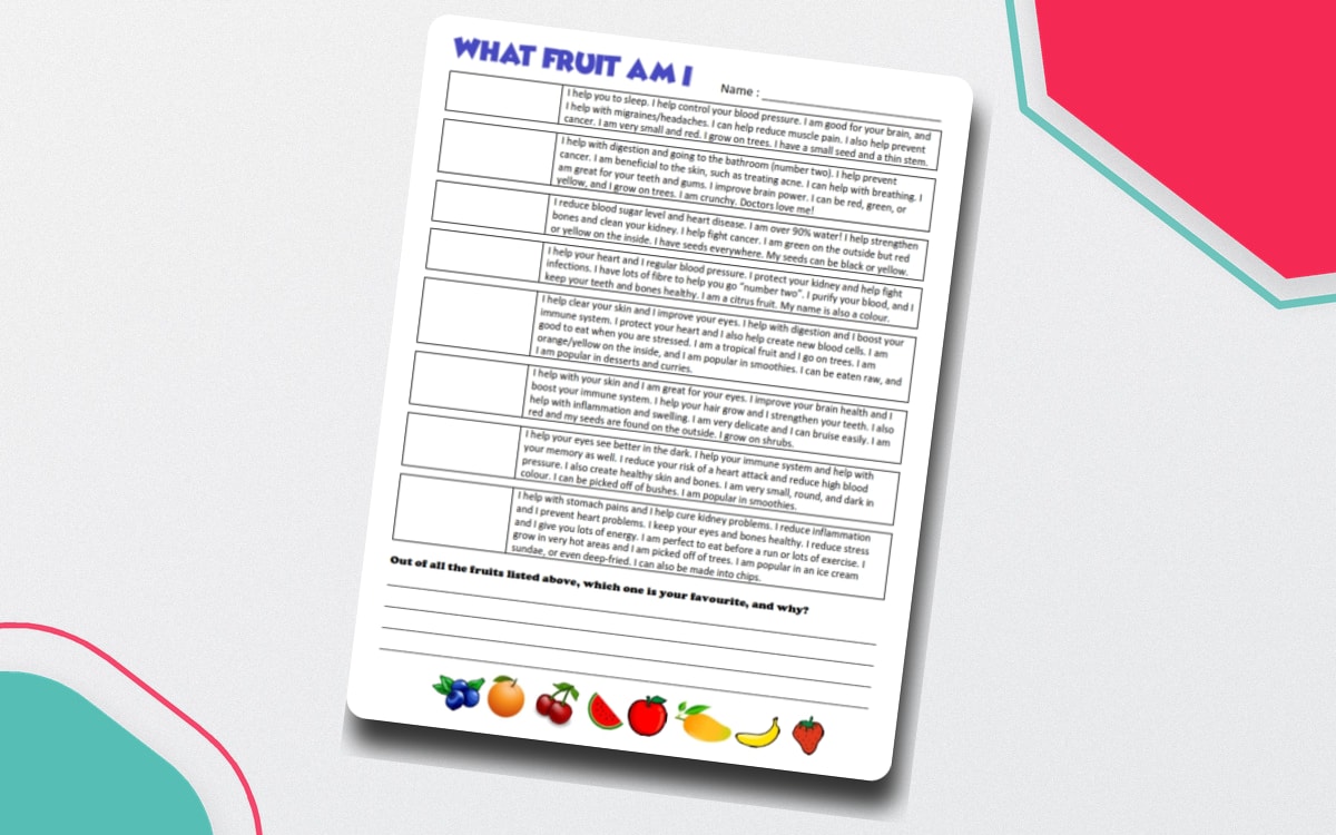 Health Worksheets: What Am I? teaching resource preview