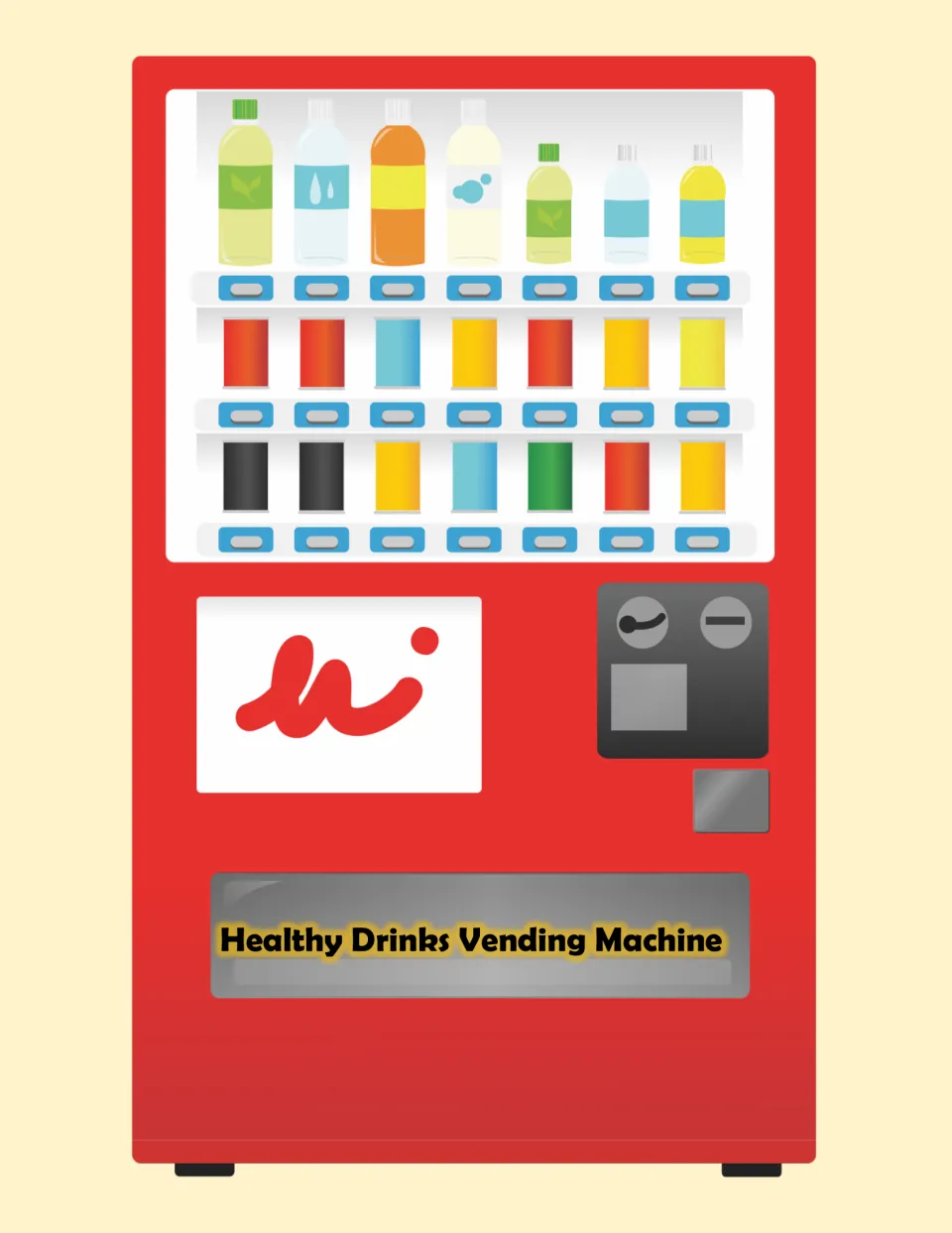 Cover of the healthy drink design activity showing a red vending machine stocked with bottles and cans