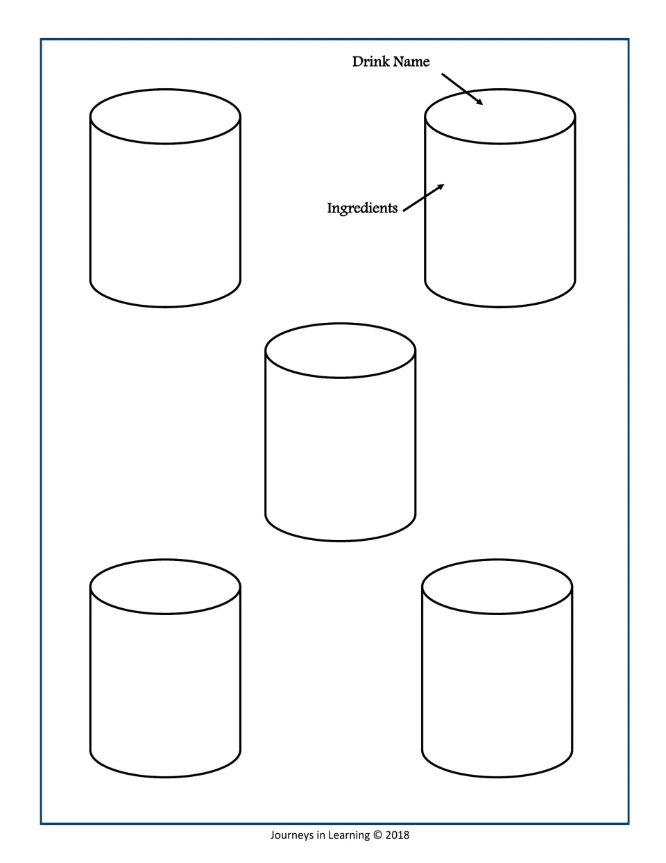 Drink planning page 2: five more containers for original drink names and ingredients, completing nine plans