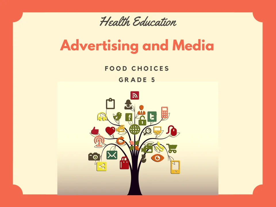 Cover of the grade 5 health packet introducing advertising, media, and their influence on food choices